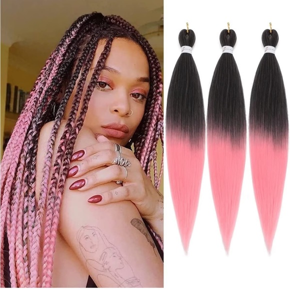 Hair 26 Inches 3pcs Ombre Pink Braiding Hair Pre Stretched Ez